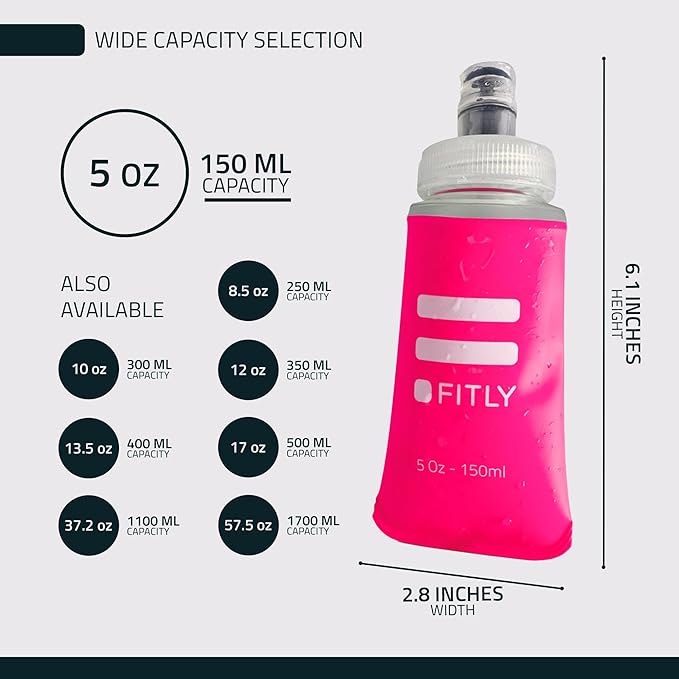 FITLY Soft Flask - Shrink As You Drink Soft Water Bottle for Hydration Pack - Folding Water Bottle Ideal for Running, Hiking, Cycling, Climbing & Rigorous Activity