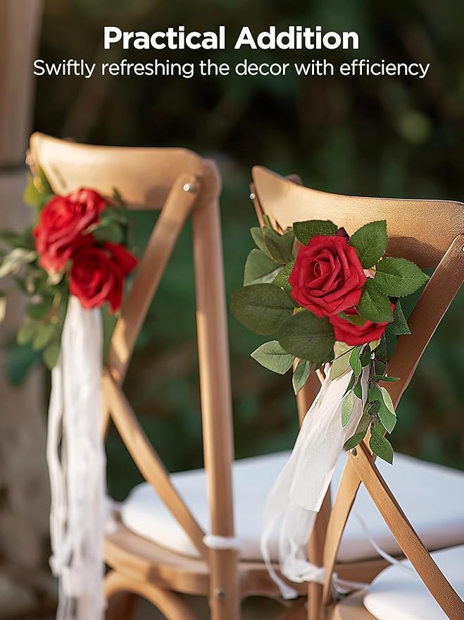 InnoGear Artificial Flowers, 25 Pcs Dark Red Foam Fake Roses Bulk with Stems for Decoration DIY Wedding Bouquets Centerpieces Bridal Shower Party Christmas Tree