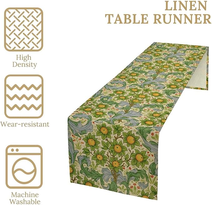 William Morris Original Design Green Table Runner Vintage Floral Table Runner for Dining Table Decor 13 x 60 Inch
