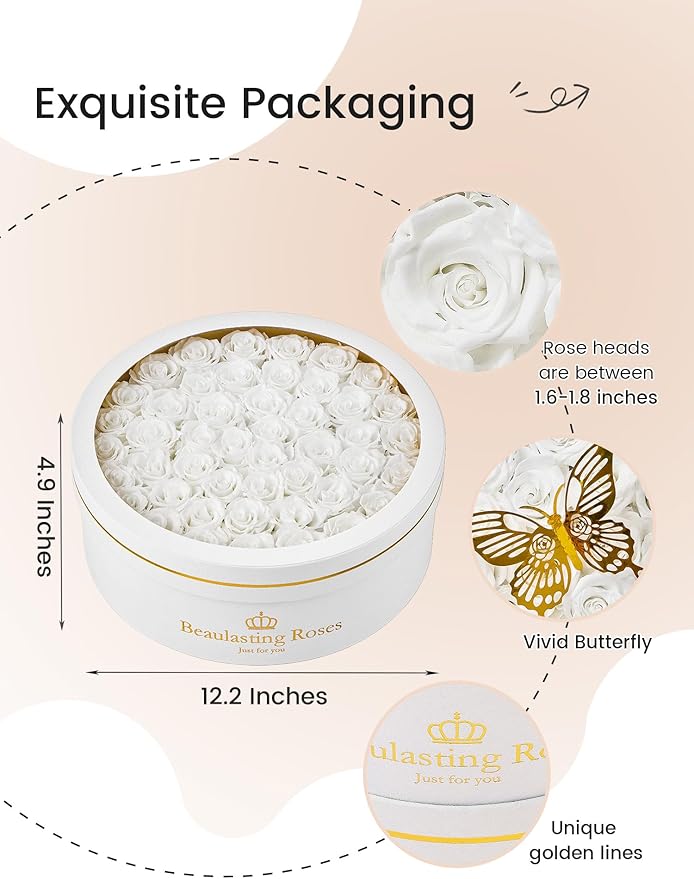 Preserved Roses Forever Flowers Real Roses in a Box Mother's Day Birthday Flowers for Her Mom Women Wife Valentine's Day, 47 White Roses