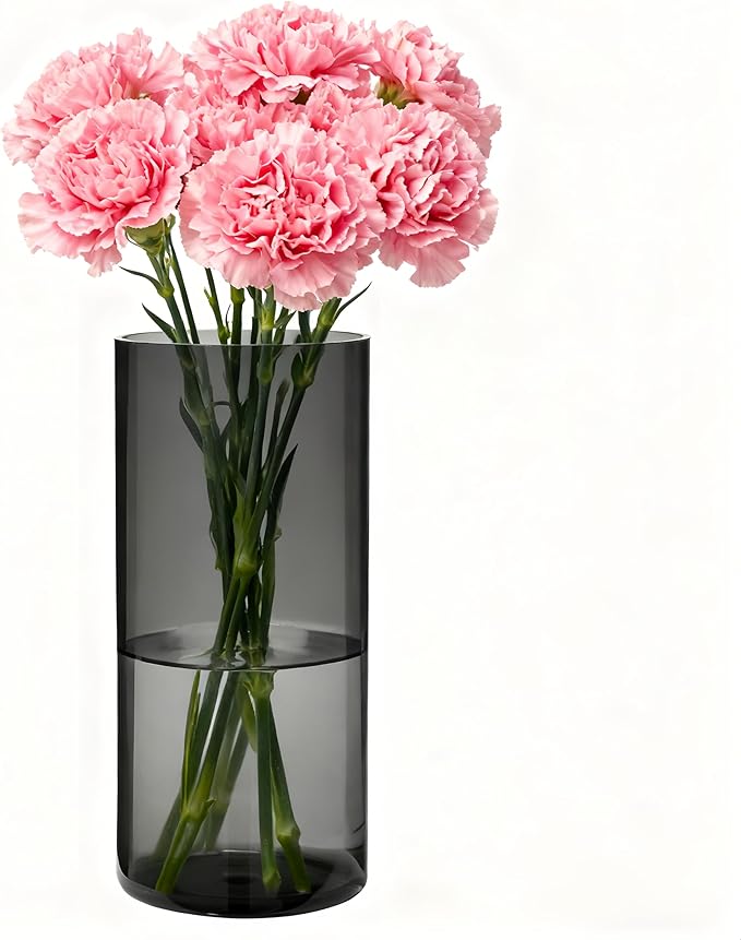 Flower Vase, Non-breakable Vases, 4" W x 16" H, Acrylic Grey Vase, Aesthetic Room Decor Cylindrical Modern Flower Vases for Table Centerpiece, Home Decor, Women Floral Arrangement Gift