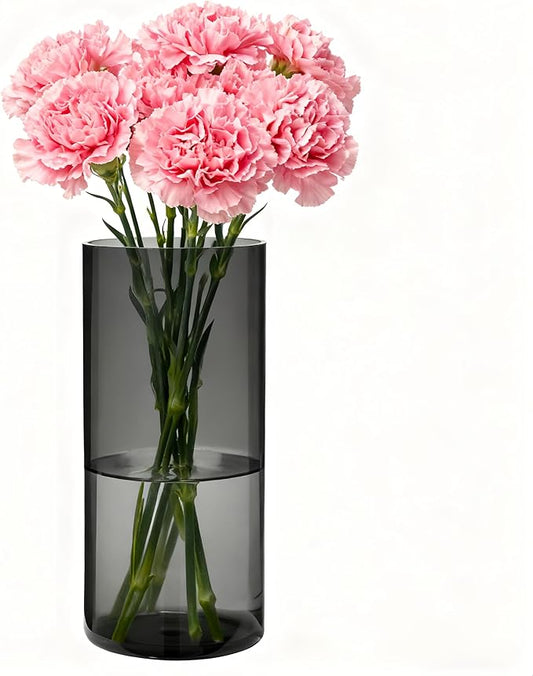 Flower Vase, Non-breakable Vases, 4" W x 16" H, Acrylic Grey Vase, Aesthetic Room Decor Cylindrical Modern Flower Vases for Table Centerpiece, Home Decor, Women Floral Arrangement Gift