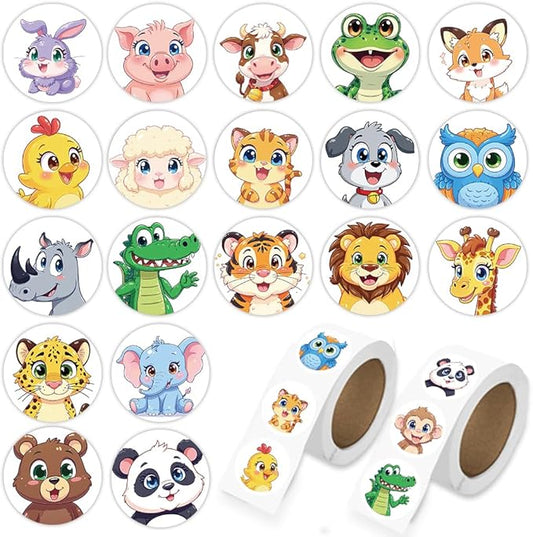 1000 Pcs Cute Animal Stickers for Kids Boys and Girls.Waterproof Vinyl Sticker Packs for Water Bottles Phone Case Laptop Book.2 Roll 1 Inch Kawaii Stickers Bulk Gift for Birthday Party Favors