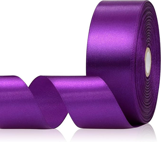 Purple Satin Ribbon 1-1/2 Inch 60 Yards, Dark Purple Polyester Fabric Ribbon for Gift Wrapping, Flower Bouquet Accessories, Crafts, Halloween, Wedding and Festival Decor