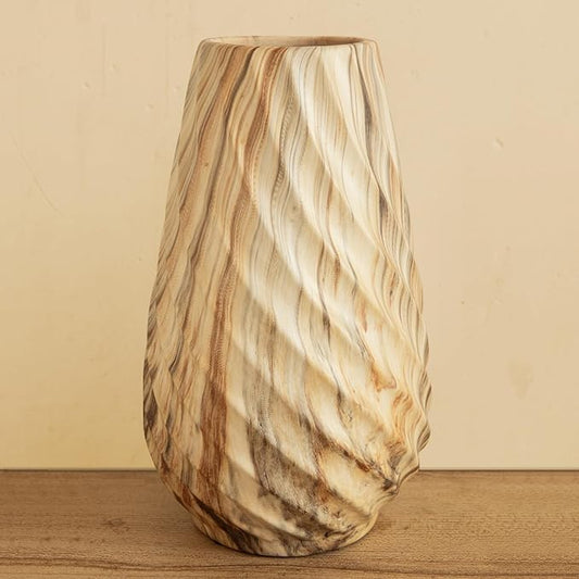 10 inch Tall Ribbed Ceramic Vase for Flowers,Boho Vases for Pampas Grass,Fluted vase,Simple Modern Decorative Vase for Home Decor Table Centerpieces (Brown)