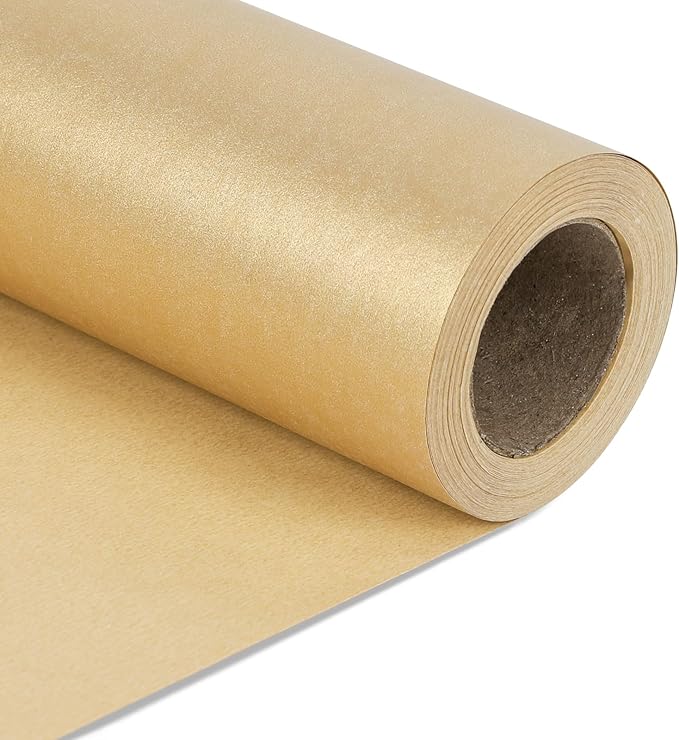 NESCCI Gold Matte Wrapping Paper,Solid Color Pearly-Lustre Paper,Gift Wrapping Paper,Perfect for Wedding,Valentine's Day,Birthday, Christmas,Baby Shower,DIY Bouquet (17 Inches X 32.8 Feet)