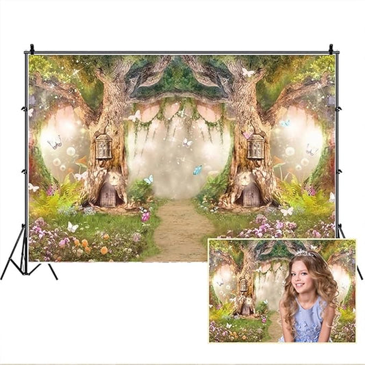 Leowefowa 12x8ft Forest Birthday Backdrop Fairytale Forest Backdrop Enchanted Forest Flower Baby Shower Photo Backgrounds for Party Photo Shoots Newborn Baby Kids Studio Props Photography Backdrops