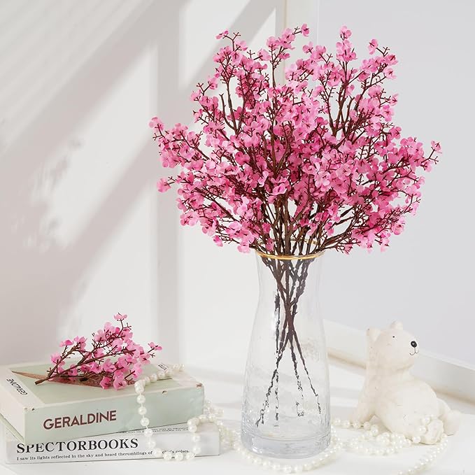 Yastouay Pink Fake Flowers Artificial Flowers, 5 Pcs Real Touch Silk Flowers Faux Artificial Flowers for Decorations, Babys Breath Artificial Flowers Bulk for Spring Decor Floral Arrangement