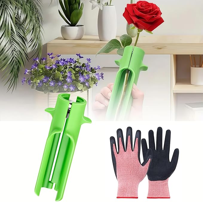 Rose Thorn Stripper Tool, Rose Stripper Thorn Remover, Thorn Remover for Roses, Flower Stripper with 1 Pair Gardening Gloves, Rose Thorn Remover for Home Florist Gardening Floral Arrangements