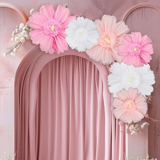 Giegxin 6 Pcs 31.5 " 24 " Pink and White Giant Paper Flowers Extra Large Pink Floral Tissue Paper Flowers Floral Decoration for Mexican Fiesta Wall Wedding Bridal Shower Birthday Decor