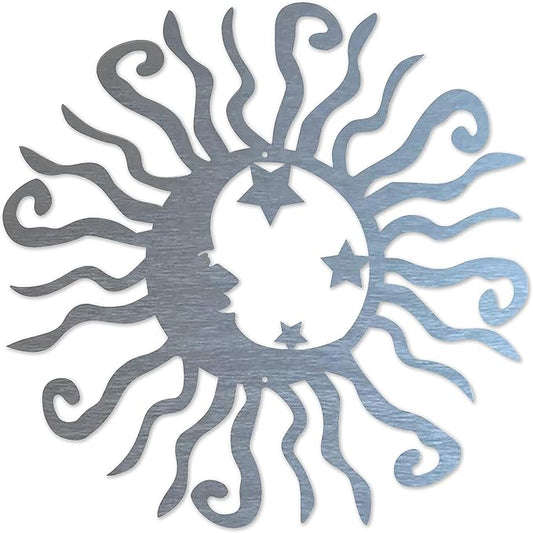 Riverside Designs Wacky Solar Moon Metal Wall Art Steel Outdoor Decor | Heavy-Duty and Waterproof | Made in USA (Silver, 24L x 24W)