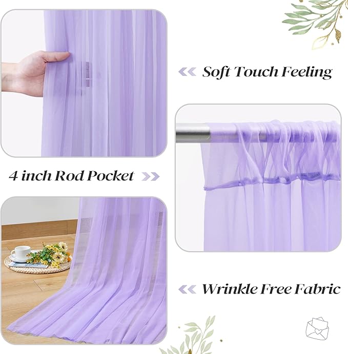 30ft x 10ft Purple Backdrop Curtain with Lights String for Parties, Sheer Tulle Wedding Photo Backdrops Drapes for Baby Shower Birthday Party Decorations Background for Photography