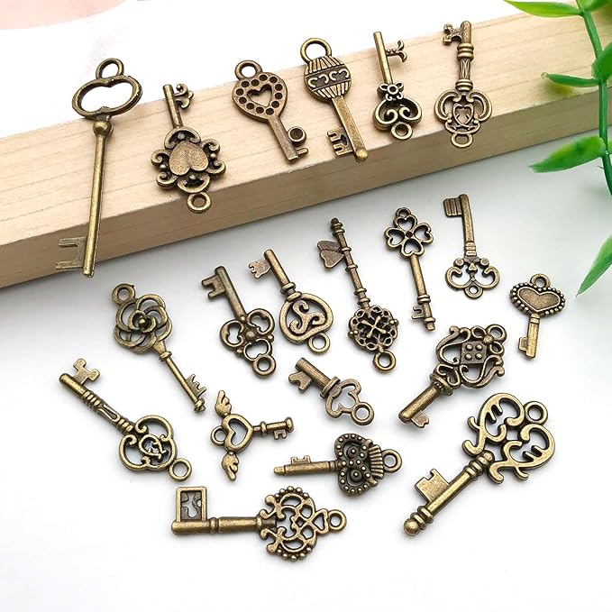 WOCRAFT 60pcs Antique Bronze Small Key Charms Bracelet Charms for Jewelry Making Sets DIY Necklace Bracelet Keychain Crafting Charms Kit Craft Supplies (SN924)