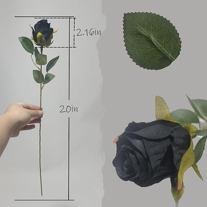 Artificial Roses 10 Pcs - Lifelike Single Stem Fake Roses with Natural Petal Texture,Fade-Resistant Silk Flowers for Wedding Decor,Home Vase Arrangements,Party Centerpieces(10, Black)