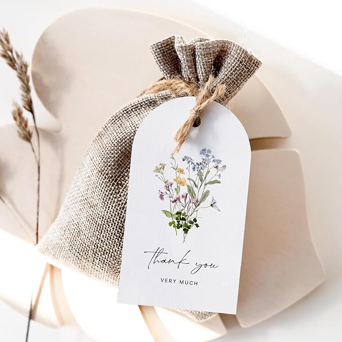 50 Thank You Gift Tags with String Attached, Small Thank You for Celebrating with Us Gift Bag Tags for Presents and Personalized Party Favors - Baby Shower, Wedding, Bridal Shower, Birthday, Floral