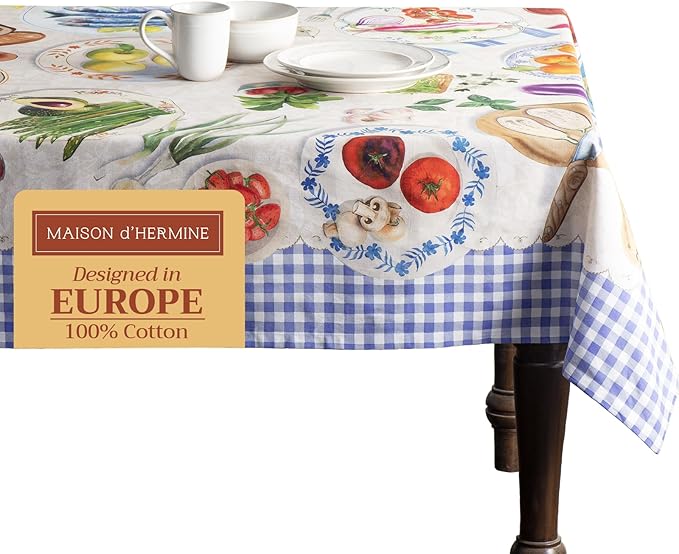 Maison d' Hermine Table Cloth Rectangle Table 100% Cotton 70 x 90 Inches Tablecloth Reusable Decorative Everyday Use for Dining Room, Farmhouse, Home, Party, Festive & Wedding Spring Summer - Gourmand