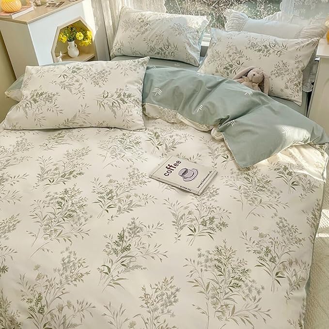 Vintage Floral Duvet Cover Set King Size 3 Pieces Botanical Flower Pattern Duvet Cover Soft 100% Cotton Floral Comforter Cover with Zipper Ties Farmhouse Bedding Set Breathable Comforter Cover King