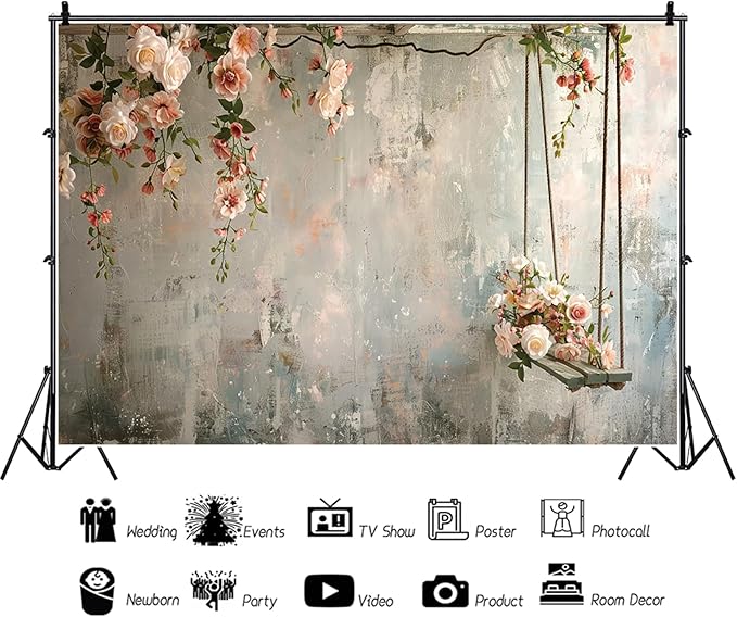 Baocicco 10x6.5ft Vinyl Vintage Flowers Wall Photography Backdrop Pink Rose Retro Wall Old Style Background Photo for Medieval Wedding Banner Bridal Shower Party Decors Princess Girls Birthday Studio
