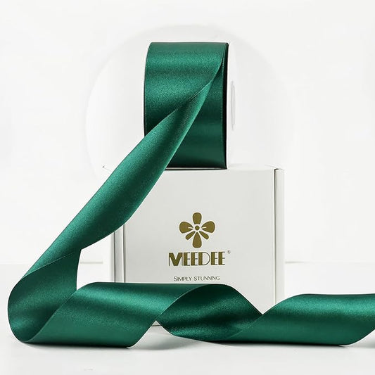 MEEDEE Dark Green Satin Ribbon - 2 inch Double Faced Satin Ribbon for Christmas Tree, Wreaths, Weddings, Flower Bouquets