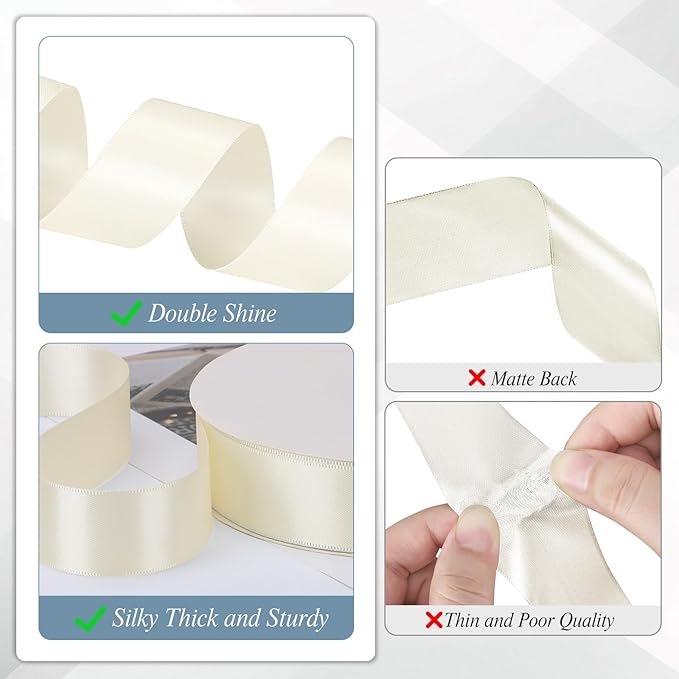 Double Faced Ivory Satin Ribbon 1 inch 60 Yards Cream Ribbon for Crafts Hair Bows Gift Wrapping Wedding Invitation Decorations