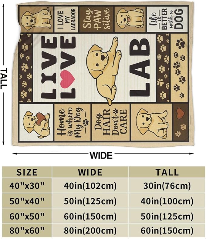 Labrador Retriever Blanket Cute Dog Throw Blanket Love Lab Puppy Soft Cozy Fleece Fuzzy Stuffed Plush Flannel Animal Gifts for Girls Women Boys Kids Adults 40''x50''