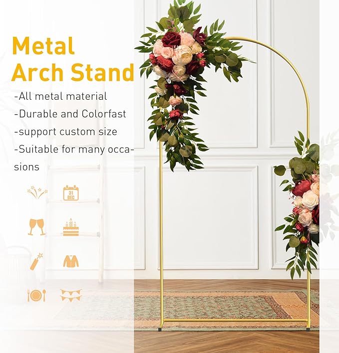 7.2FT Gold Metal Arch Backdrop Stand, Square Balloon Arch Stand Wedding Frame for Birthday Party, Baby Shower, and Ceremony Decoration