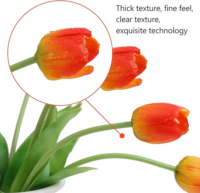 Artificial Flowers 15pcs Fake Tulips Real Touch, Faux Latex Tulips Flowers with Gift Box Soft Faux Tulips Bouquets Arrangements for Party Wedding Home Room Decoration(3 Colors)