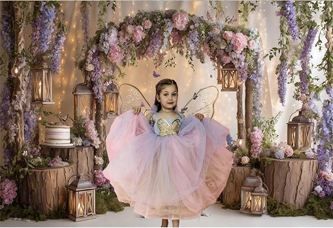 Baocicco Purple Flowers Wall Backdrop 20x10ft Rustic Style Wooden Arch Door Butterfly Background Photography Rural Wedding Baby Shower Birthday Party Banner Supplies Anniversary Decorations Props