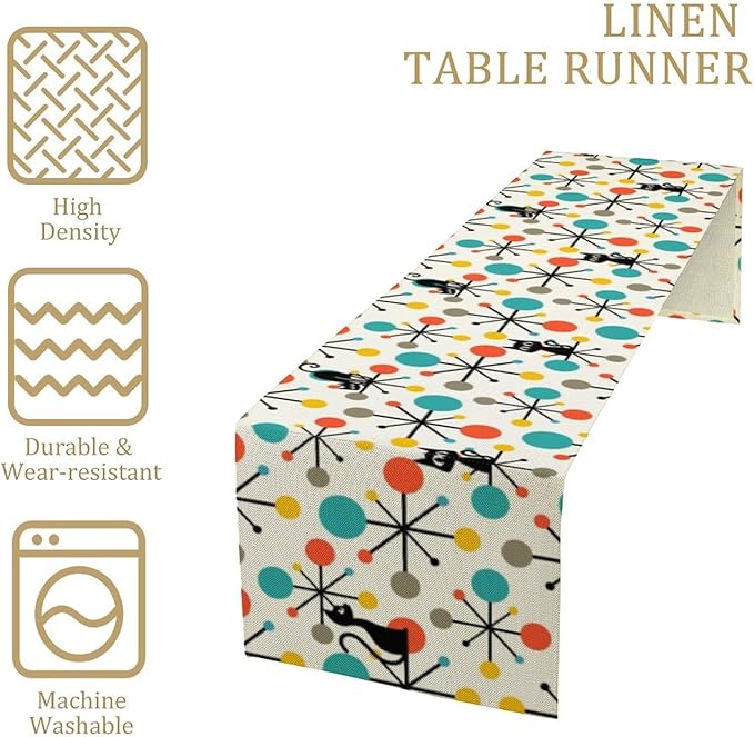 Mid Century Modern Black Cat Table Runner,Table Runners for Kitchen Dining Modern Tables Decor Decoration for Kitchen Family Dinner Table Holiday Party Farmhouse 13 x 36 Inch