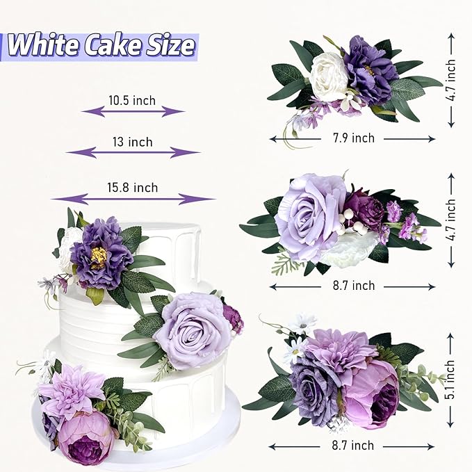 Pre-Made Silk Flowers for Cakes Decorations Light Lavender Dusty Purple Artificial Rose Peony Wedding Cake Toppers Decorating Fake Floral Anniversary Birthday Party Arrangements Table