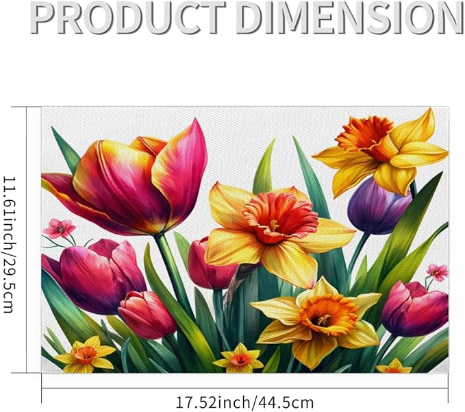 Spring Beautiful Flower Placemats Set of 1 PVC Vinyl Non Slip Table Mats Waterproof Heat Resistant Place Mats Washable Wipeable Dining Table Mat for Kitchen Party Indoor Outdoor Decorative