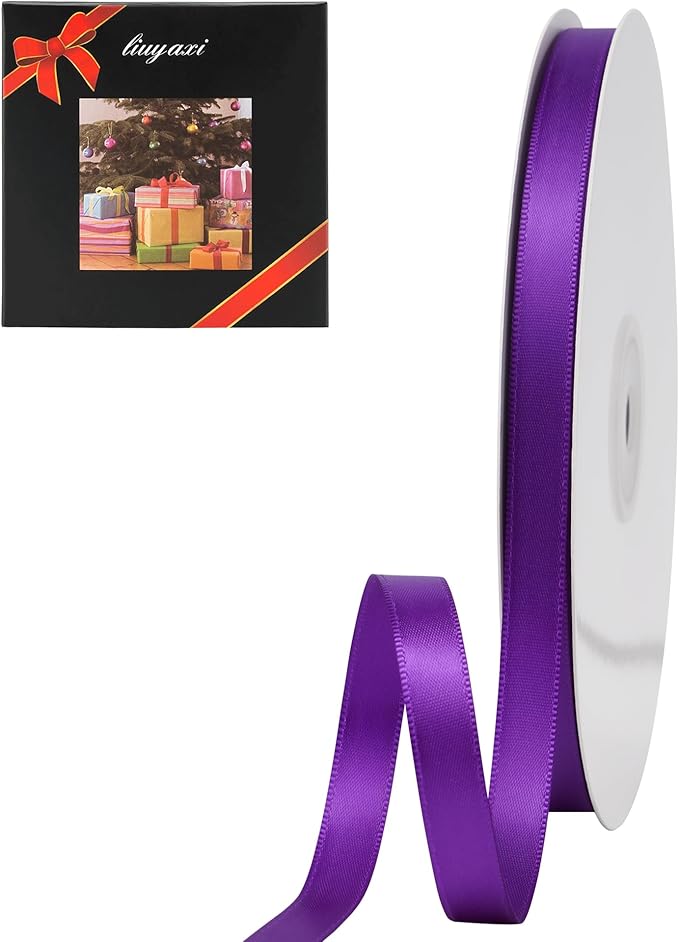LIUYAXI Purple Double Faced Satin Ribbon, 3/8" X Continuous 100 Yards, Ribbons Perfect for Gift Wrapping Bows Bouquet Wedding Decor DIY Craft and More