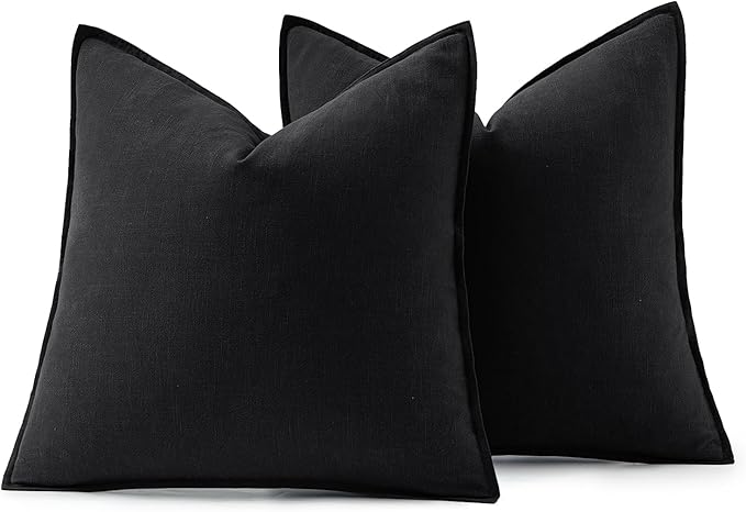 MIULEE Decorative Linen Pillow Covers 28x28 Inch Black Boho Farmhouse Neutral Couch Throw Pillows for Halloween Bed Pack of 2 Accent Modern Pillowcase Sofa Livingroom Home Decor
