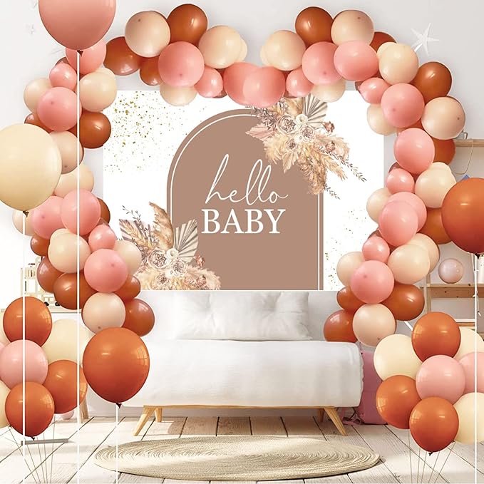 InMemory Boho Baby Shower Backdrop Banner Decorations for Girl Bohemian Arch Hello Oh Baby Backdrops Sign Photography Background for Girls Pampas Floral Baby Shower Party Decor Photo Booth Props 7x5ft