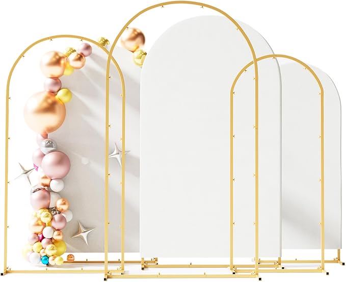Set of 3 Metal Arch Backdrop Stand with Cover Set, (7.2FT, 6.6FT, 6FT Wedding Arch and Cover Set), Backdrop Arch for Party, Baby Shower, Birthday, and Graduation Ceremony
