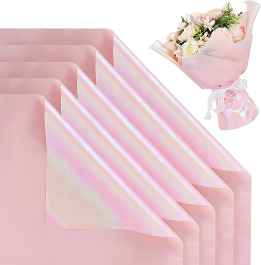 BEISHIDA 20 PCS Pink Floral Wrapping Paper-Iridescent Waterproof Flower Wrapping Paper Bouquet for Florist Supplies, DIY Crafts, Gift Packaging, Wedding, Birthday Gift