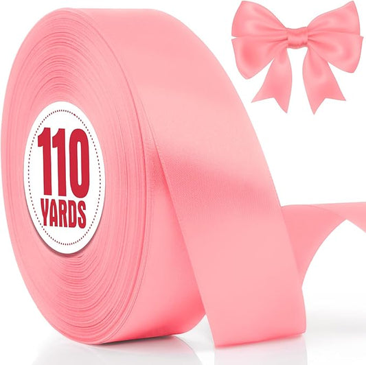 XSEINO 110 Yards Ribbon,1 1/2 Inch Pink Satin Ribbon for Flower Bouquet, Gift Wrapping, Ribbons for Crafts, Hair Bows Making, Wedding Party Decoration, Sewing, Invitation Cards, Christmas, Wreath