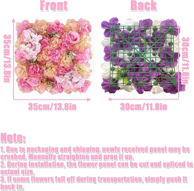 Flower Wall Backdrop, 12PCS 10.6"-15.7" Artificial Flower Wall Panel with Various Styles, 3D Floral Wall Decor for Wedding Photo Background Festive Party Home Decoration (F006, 13.8 * 13.8in)
