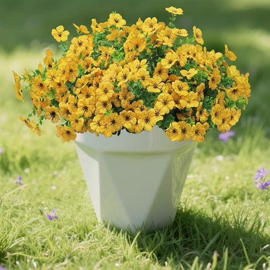 12 Bundles Artificial Flowers for Outdoor, UV Resistant Faux Mums with Eucalyptus Leaves Fake Plants for Outdoor Planters Greenery Boxwood Porch Patio Decoration