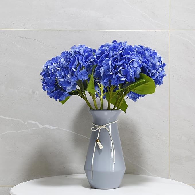 Fake Hydrangea Artificial Flowers with Stems 6 PCS 19.3" Latex Faux Hydrangea Flowers Bulk Real Touch for Vase Indoor Home Decoration Wedding Centerpieces Arrangements (Blue)