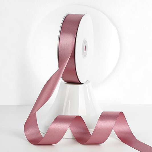MEEDEE Rosy Mauve Ribbon 1 Inch Mauve Satin Ribbon Lux Double Faced Satin Ribbons by 50 Yards Polyester Pink Wrapping Ribbons for Crafts, Weddings, Flower Bouquet, Holiday Decorating
