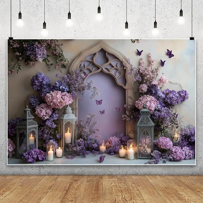YongFoto Elegant Flower Wall Backdrop 6x4ft Floral Butterfly Candle Photography Background Baby Bridal Shower Wedding Girl Birthday Party Banner Room Decor Portrait Photoshoot Wallpaper Photo Booth