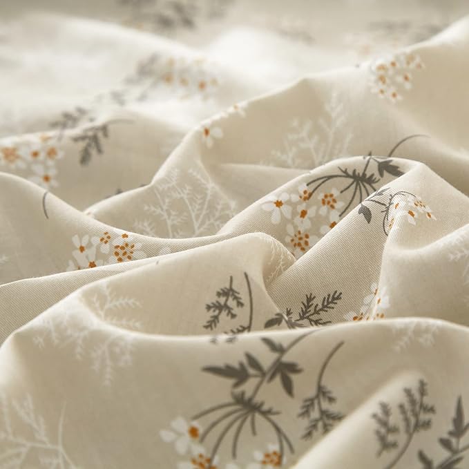 EAVD Boho Floral Duvet Cover Queen Soft 100% Cotton Garden Green Floral Bedding Set for Girls Women with 2 Pilowcases Reversible Floral Botanical Duvet Cover with Zipper Closure