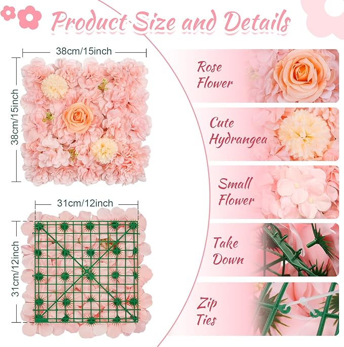 Artificial Flower Wall 5ftx3.74ft Peach Floral Backdrop Wedding Wall Panel Fake Background for Balloon Party Baby Shower Birthday Bridal Decorations