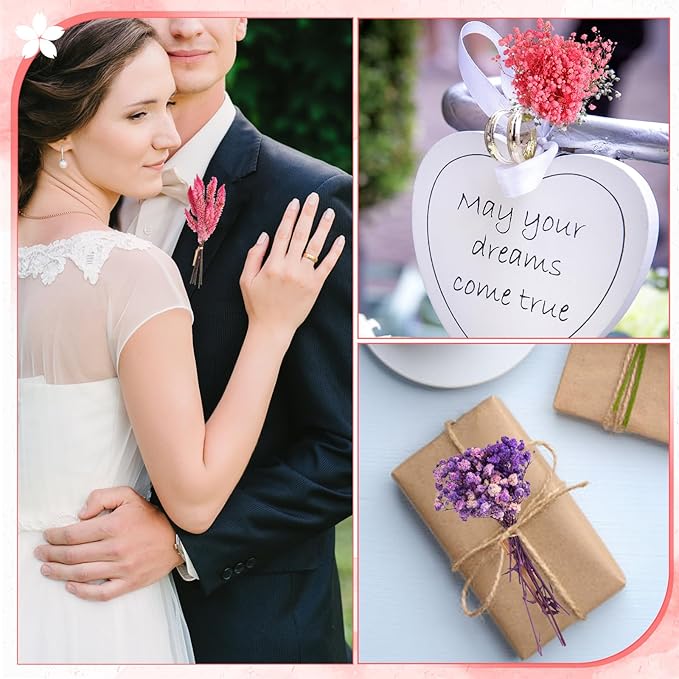 11 Kinds of Dried Flowers for Crafts Bulk DIY Natural Multi-color Dried Pampas Grass Lavender Forget Me Not Babys Breath with Stems Dry Flower Bouquets with Hemp Rope for Home Decor Floral Arrangement