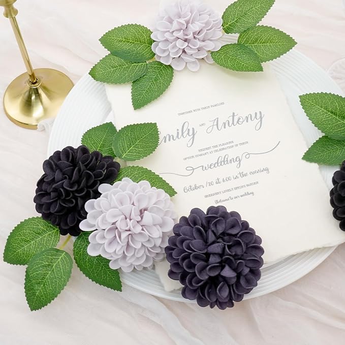 Artificial Flowers, 100pcs Realistic Artificial Rose for DIY Wedding Bouquets Centerpieces Arrangements, Gradient Violet Shades Dahlia Flowers with Stem for Bridal Shower Party Home Decorations