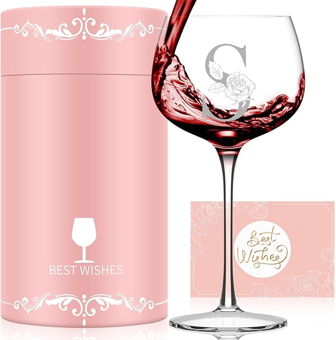 Personalized Gifts for Women, Monogrammed A-Z Wine Glass Customized Gift, Unique Christmas Birthday Gifts for Women Her Mom Friend Sister Wife Daughter Nurse (S)