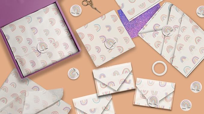 Pro Supply Global Rainbows Printed Tissue Paper for Gift Bags or Boxes and Wrapping - Spring Bulk Decorative Art Tissue Paper for Packaging and Gifting | 24 Sheets 20" x 30"