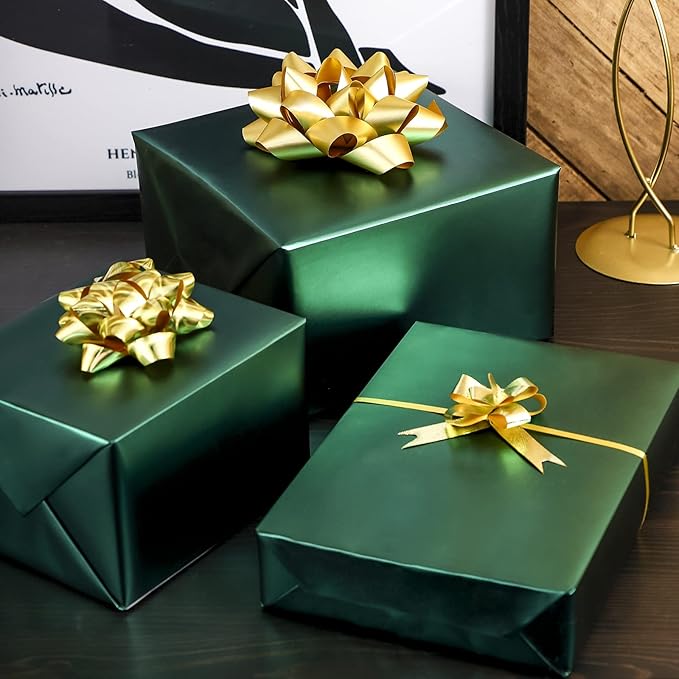 RUSPEPA Forest Green Wrapping Paper - Christmas Wrapping Paper Matte Metallic Foil Dark Green Gift Wrap Paper Roll for Wedding, Birthday, Christmas, Baby Shower, St Patrick's Day Gifts - 17 Inches X 32.8 Feet
