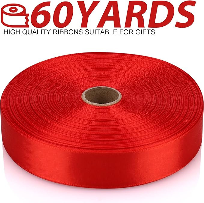 7/8 Inch 60 Yards Red Satin Craft Ribbon-Single Face Polyester Ribbon for Handmade Roses,Gift Wrapping,Timeless Flower,Bouquets,Wedding and Party Decoration